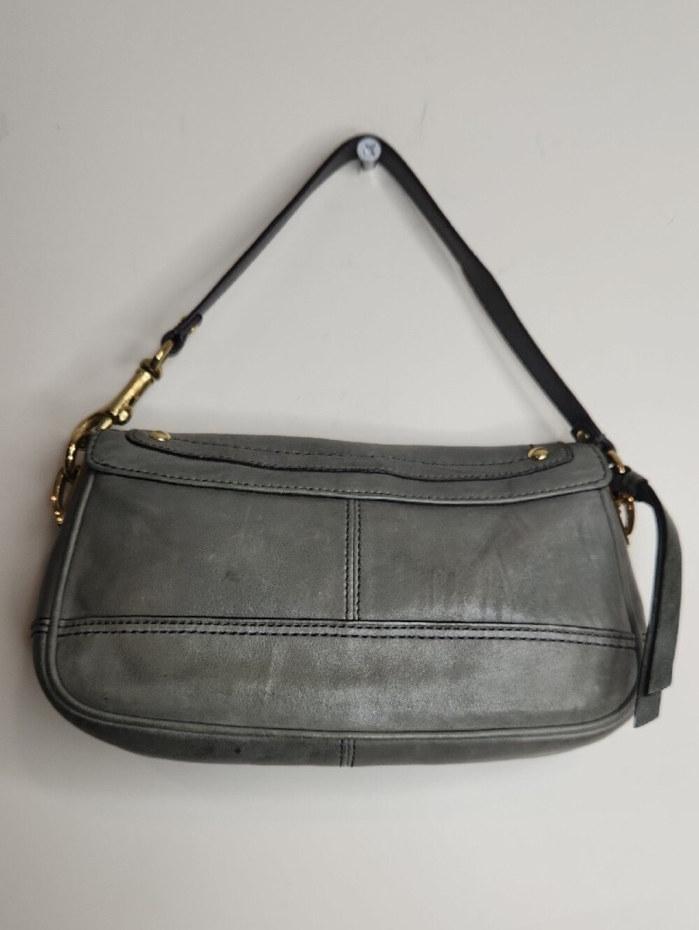 Coach light Gray Leather Turnlock Shoulder Bag Gold Hardware Classic Small Purse - Picture 4 of 13
